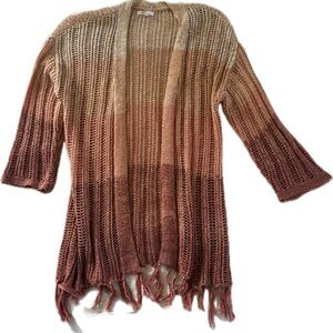 Maurices Ombre Open-Front Fringe Knit Cardigan in Tan to Orange to red-orange